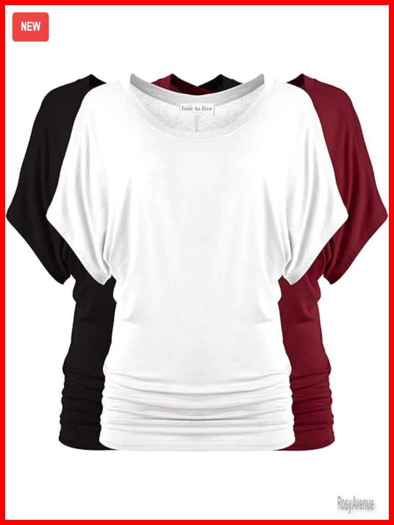 3 Pack Dolman Sleeve Tunic Tops Short Sleeve Dressy Business Casual Shirts